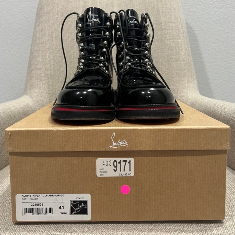 Christian Louboutin Black Patent Leather Lace-Up Boots